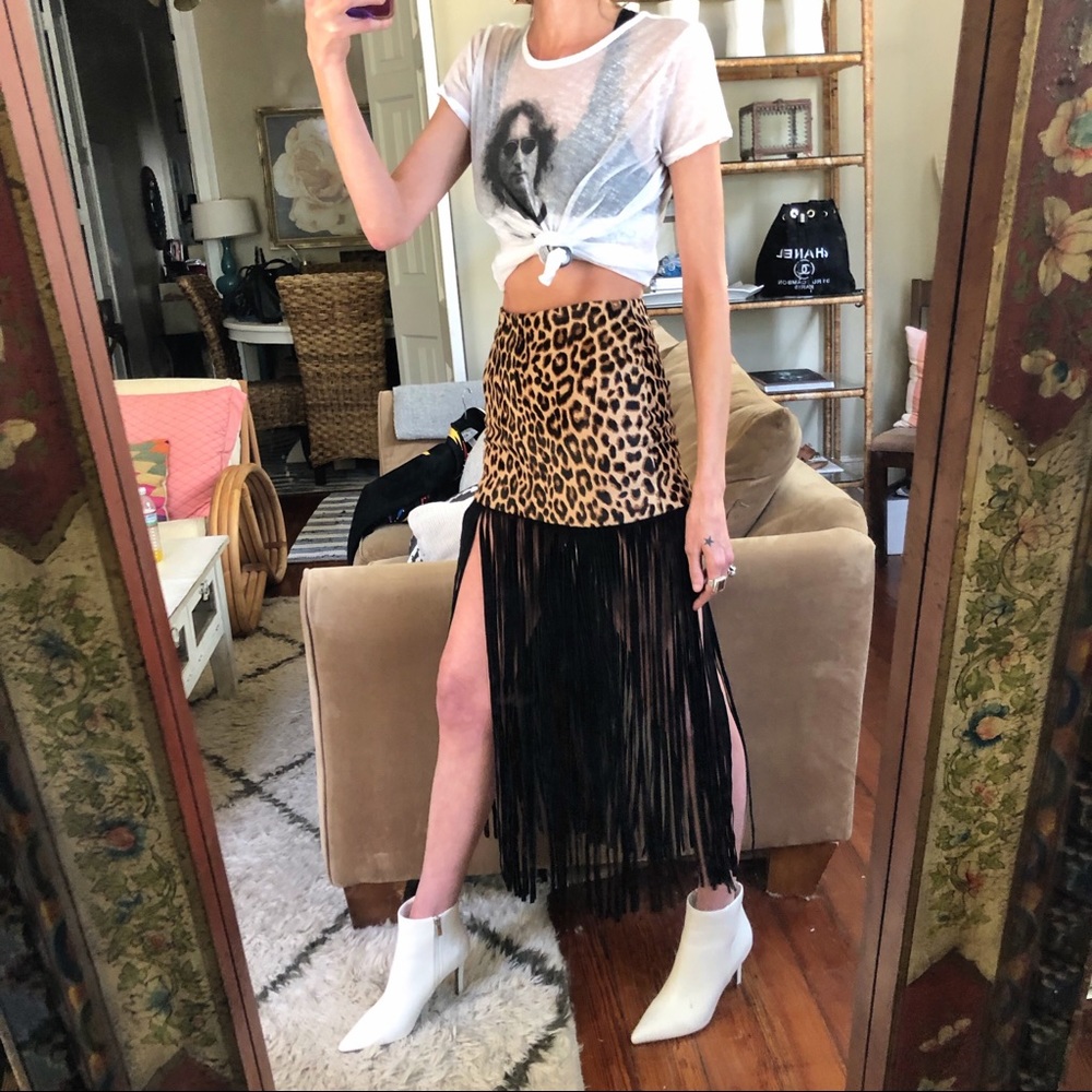 NWT the perfext leather leopard fringe skirt - Picture 3 of 6